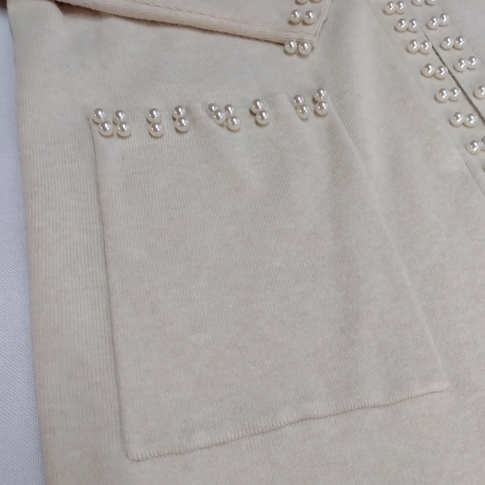 On Twelfth Sweater Cardigan Women's Cream Open Front Sweater Cardigan Size M - Picture 9 of 11